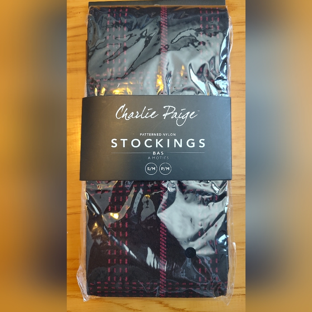 Charlie Paige Black and Red Patterned Stockings